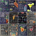 Алмазная картина HUACAN, вышивка крестиком с текстом сока, украшение для дома, вышивка из страз, черная доска, украшение для стен