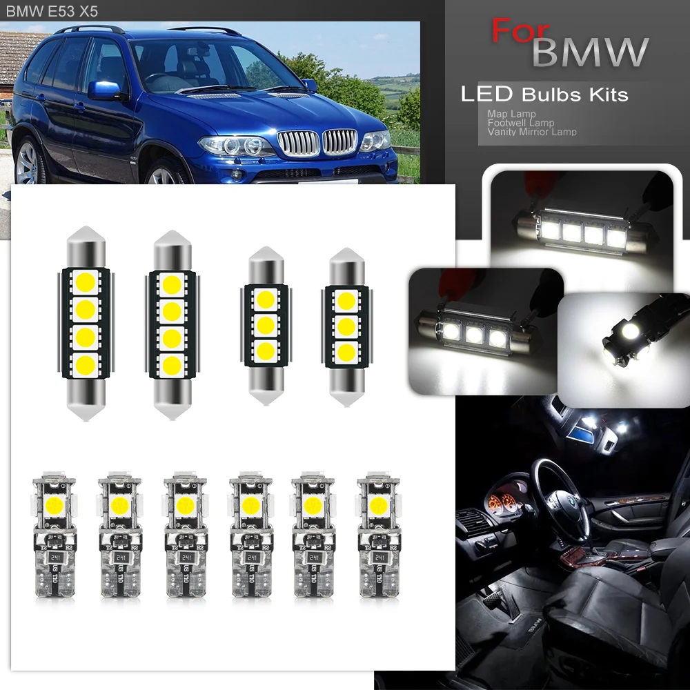 

For BMW E53 X5 99-06 Canbus LED Interior Courtesy Lamps Kit Dome Map Vanity Mirror Footwell Glove Box Boot Light Car Lighting