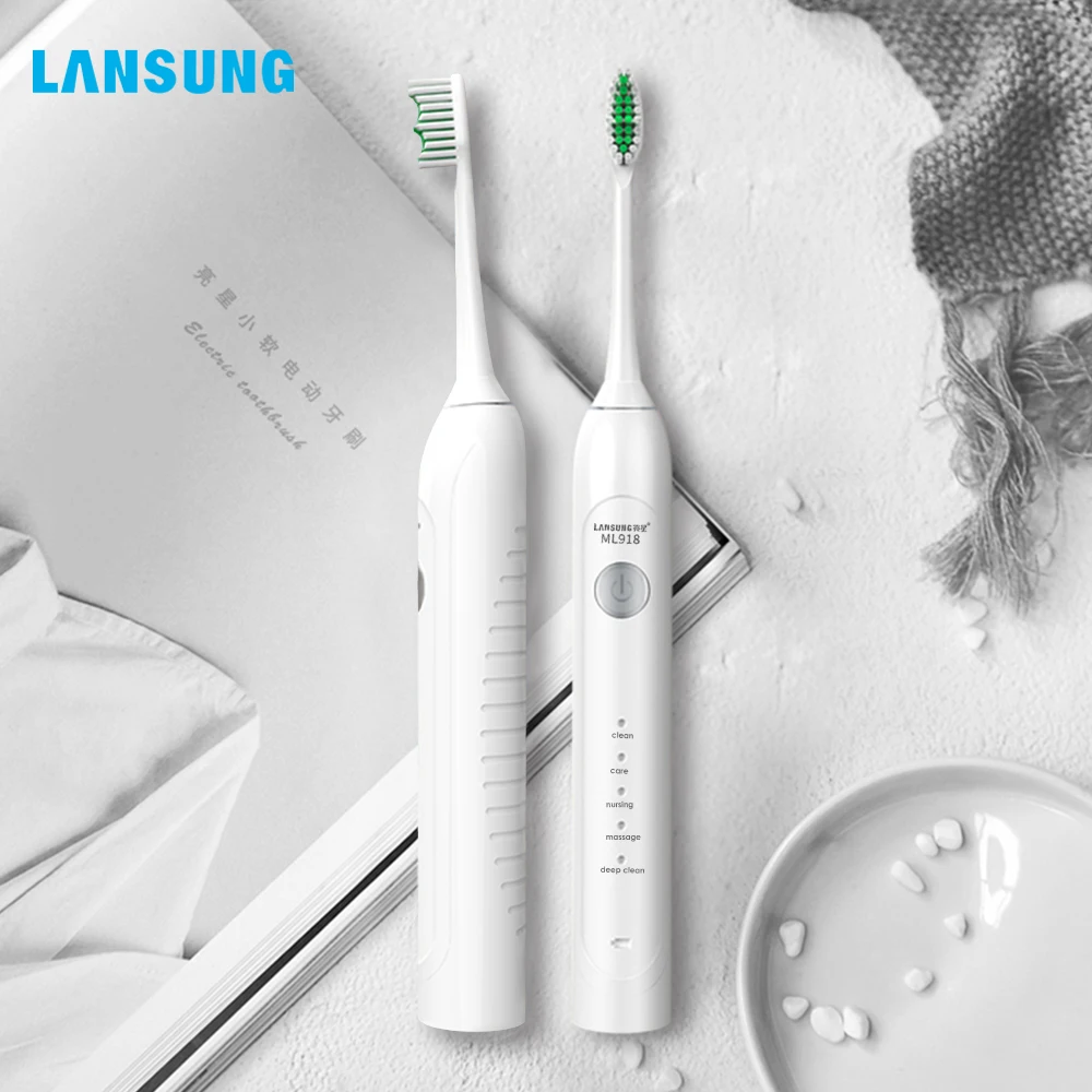 Lansung звуковая электрическая зубная щетка USB перезаряжаемая для взрослых ультра звуковая зубная щетка сменная отбеливающая умная водонепроницаемая