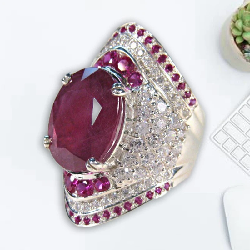 Горячая Мода преувеличенный натуральный рубиновое кольцо Полный Стразы Кольца