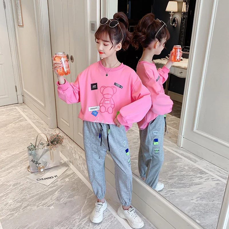 

Beautiful Children's Clothes Baby Girls Tops + Pants 2pcs/Set Kids Spring Summer Costume Toddler Teenage Little Bear Clothing