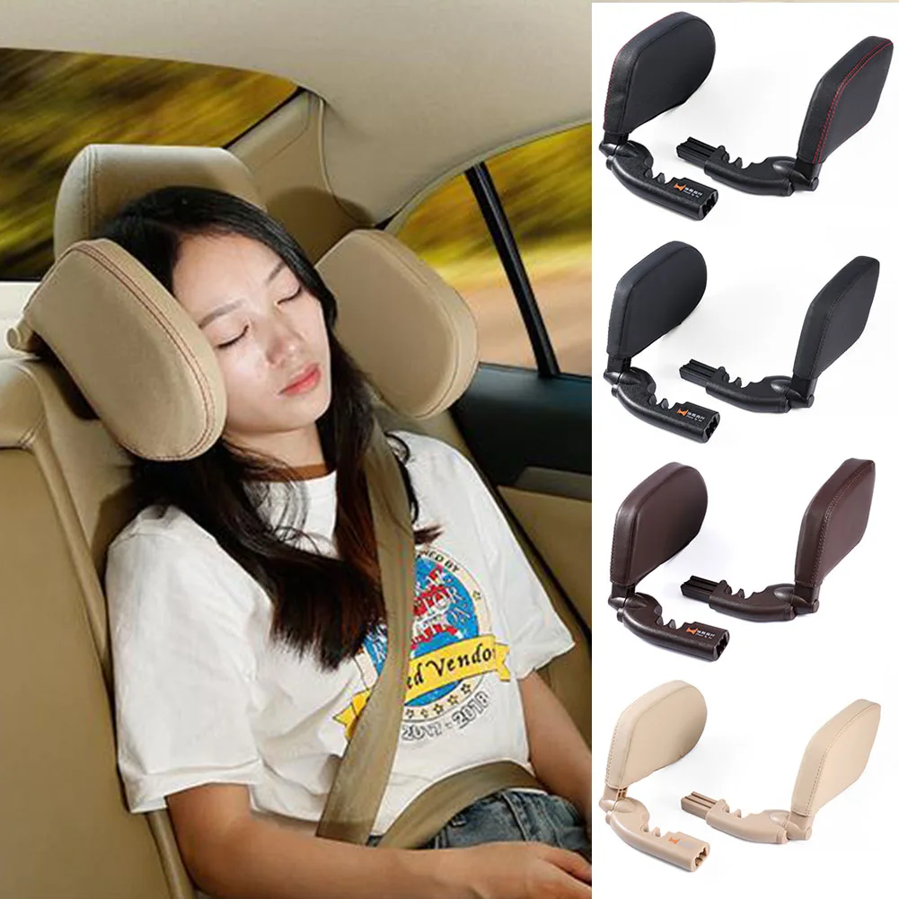 

Adults Shockproof Soft Adjustable Car Seat Headrest Side Children Sleep Cushion PU Leather Support Retractable Neck Pillow Auto