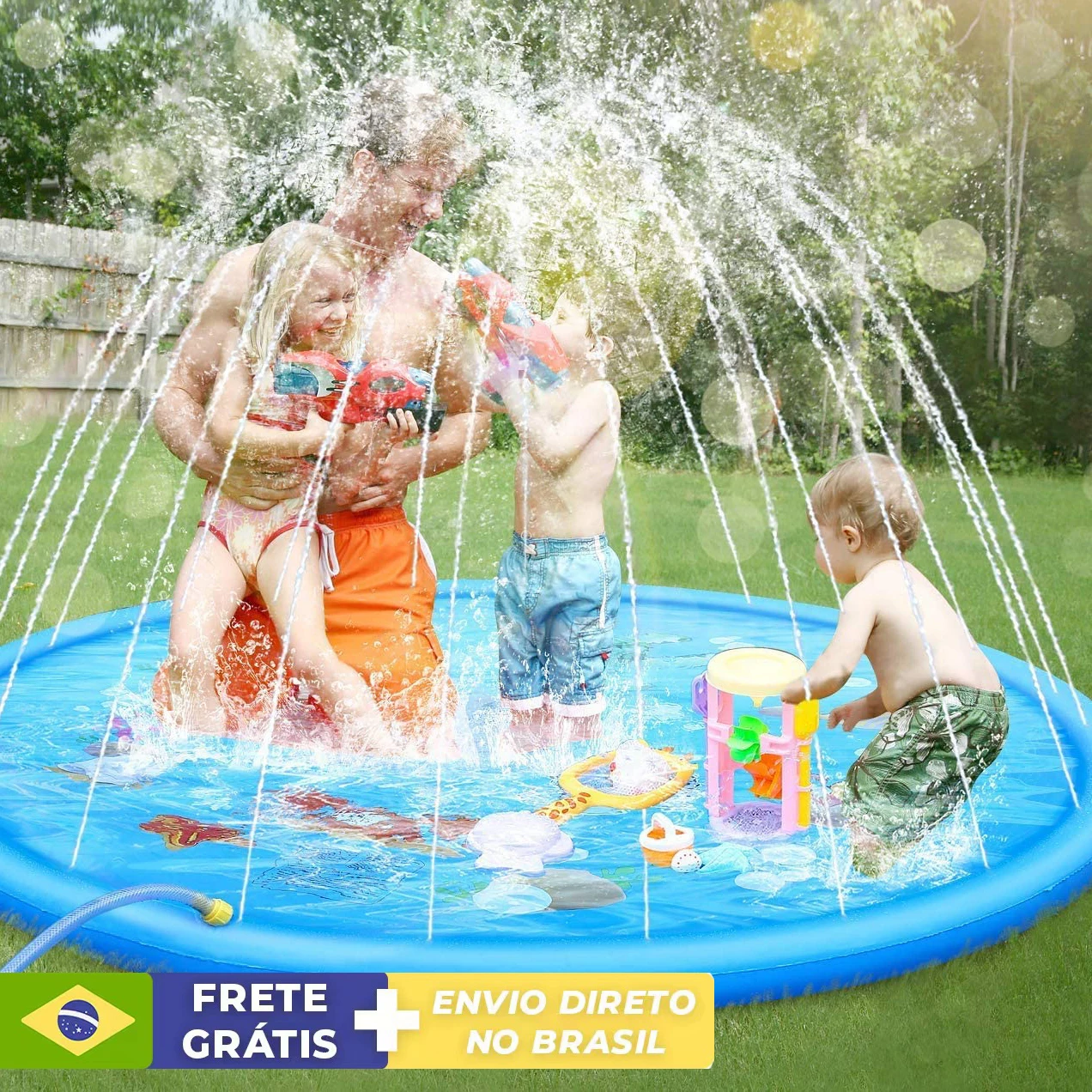 

170 CM Children's Inflatable Sprinkler Mat Round Sprinkler Outdoor Pool Patio Sprinkler Mat