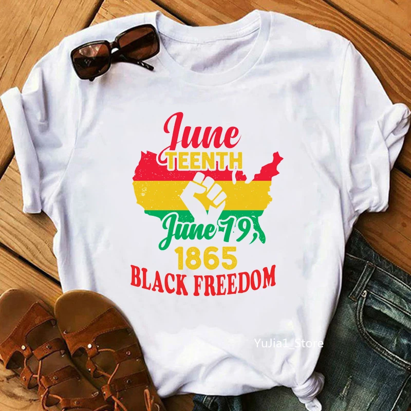 

Rainbow Juneteenth 1865 Map Of Africa Print T-Shirt Women'S Clothing Funny Black Girl Magic Tee Shirt Femme Harajuku Shirt Tops
