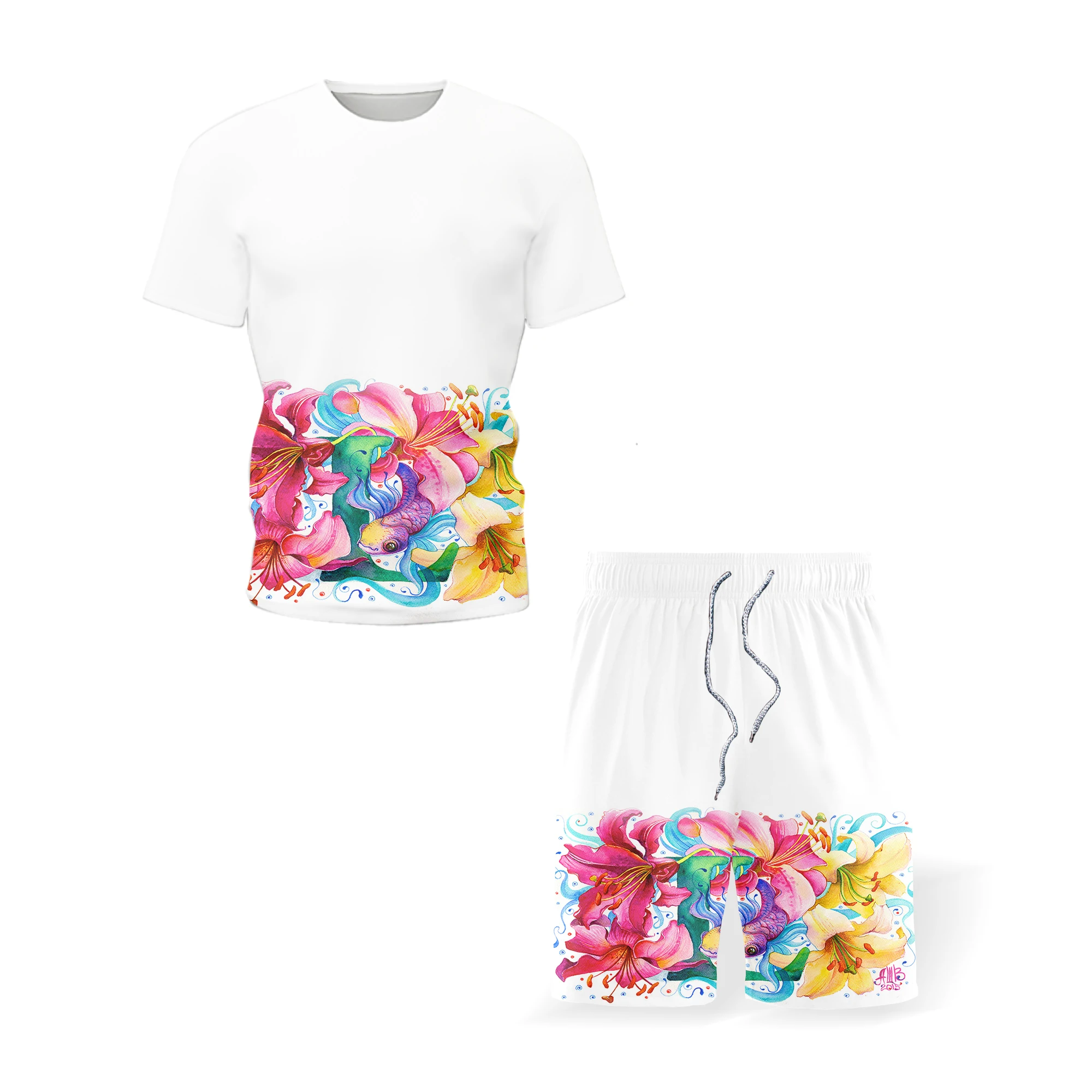 

Summer Men's Sets Floral Print T-Shirt and Shorts Two-Piece Set Male Tracksuit Suit 2021 New Fashion Couple Wear Streetwear 5XL