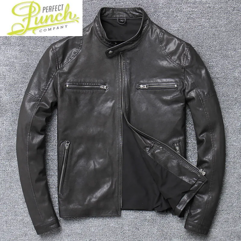 

Genuine 2021 Real New Goatskin Leather Coat Vintage Motorcycle Jacket for Men Veste Cuir Homme SH-1944 KJ5572