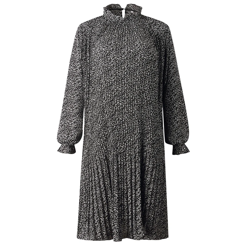 2019 Vestidos офис в горошек Винтаж осенние платья с гофрированным воротником Для