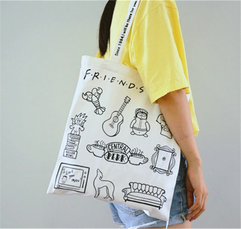 1 шт. Холщовая Сумка для покупок с принтом друзья| |