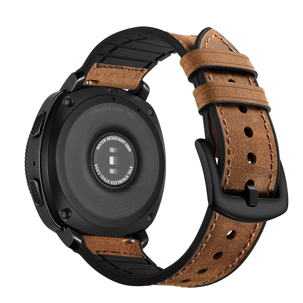 

For Samsung New S4 Smart Watch Gear Sport Top Layer Leather Cowhide Stickers Silicone Watchband
