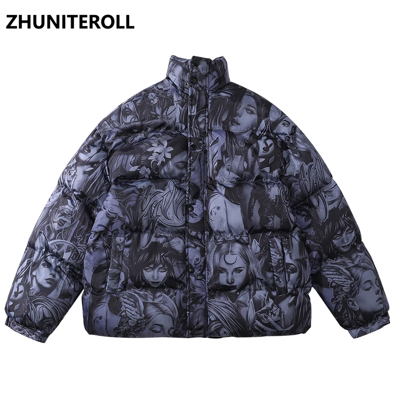 

Парка мужская в стиле Харадзюку, уличная одежда в стиле хип-хоп, куртка с принтом в готическом стиле для девушек, хлопковая ветровка, теплая ...