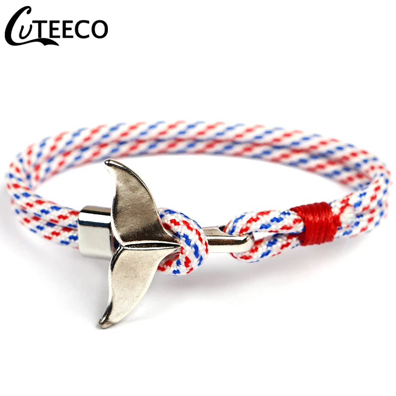CUTEECO, рыба, акулий хвост, талисманы, браслет для мужчин и женщин, нейлоновая веревка, цепь-Паракорд, браслет, мужские браслеты, якорь, браслет - Окраска металла: A10