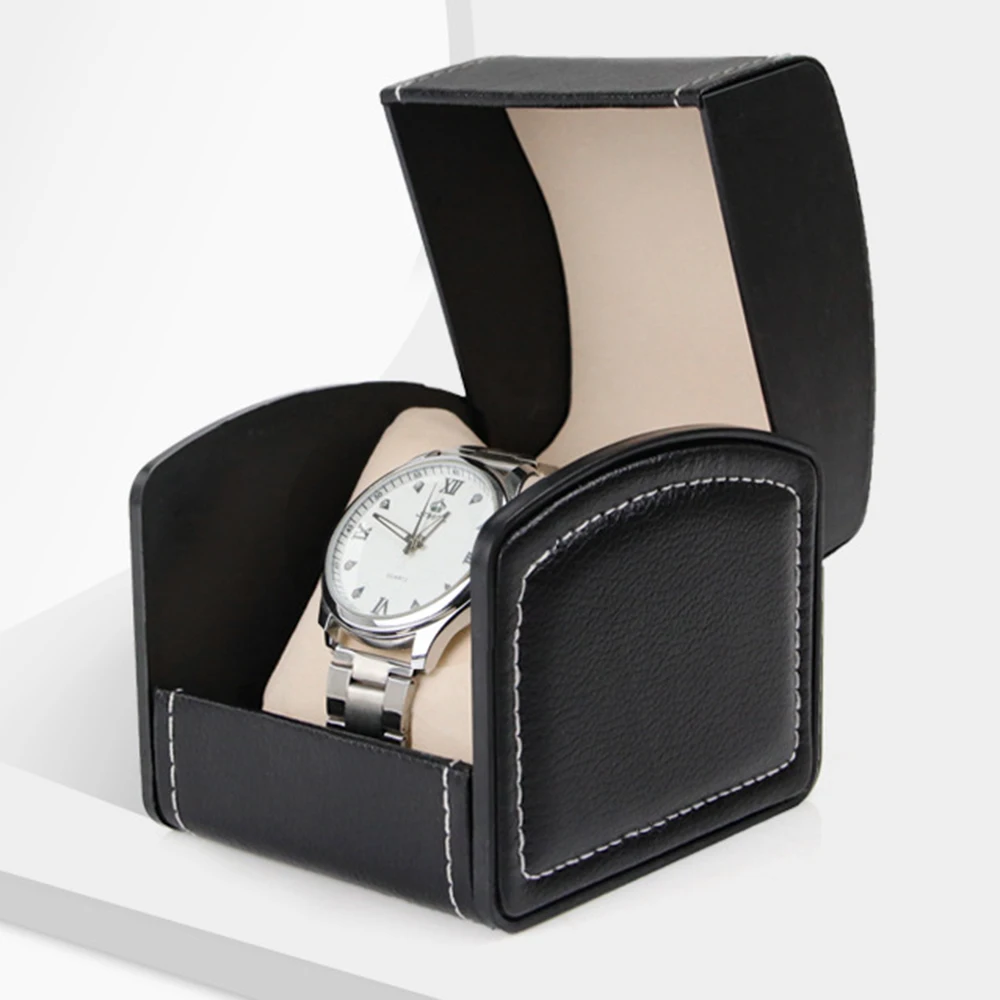 

Watch Bag Black Pu Leather Wrist Watch Display Case Single-grid With Cushion Travel Portable Jewelry Gift Storage Box 1pc