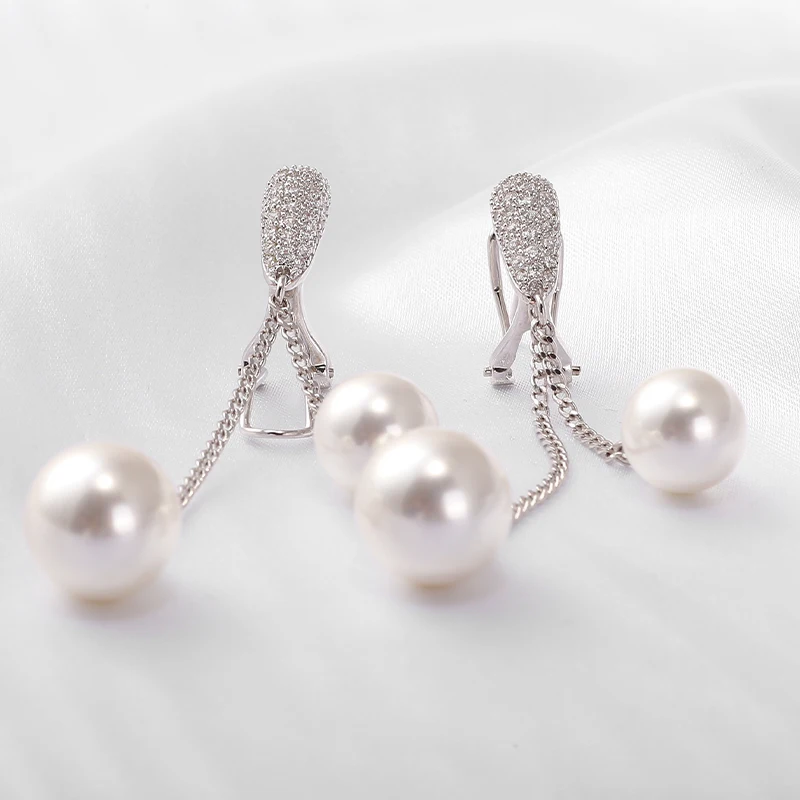 Серьги подвески с двойным жемчугом и цирконом для женщин|Серьги-подвески| |