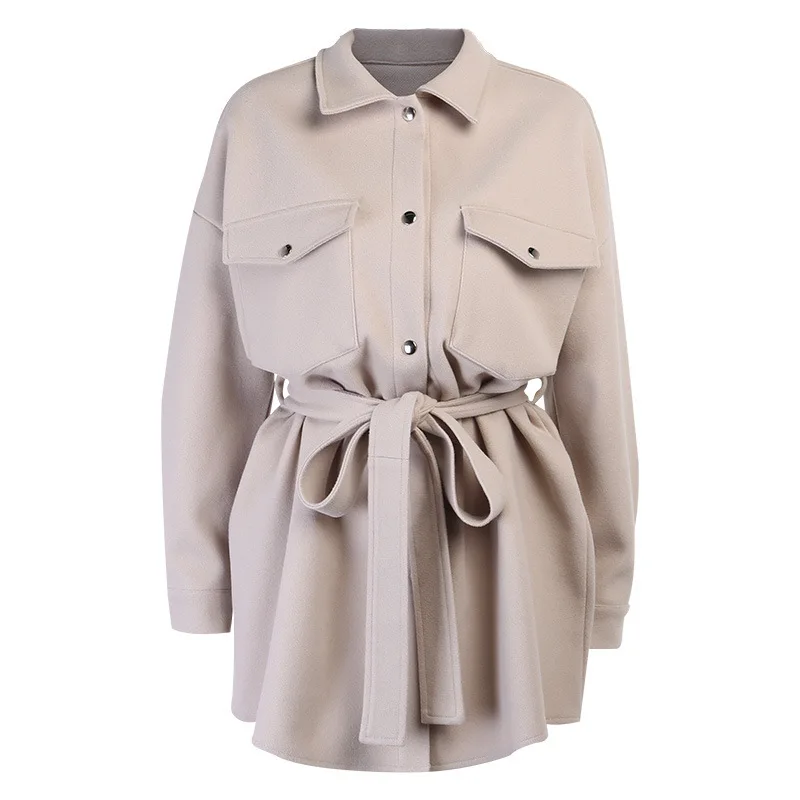 

Fall Winter NEW Fashion Long Style Women Jacket Pocket Women's Wool Coat Plaids And Tweeds Pure color Sexy Woolen Overcoat
