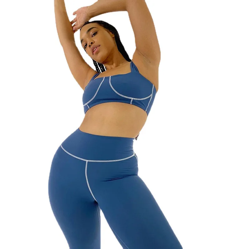 

Europe and the United States women's wear condole belt tight short sleeveless top 2021 tall waist trousers yoga suit