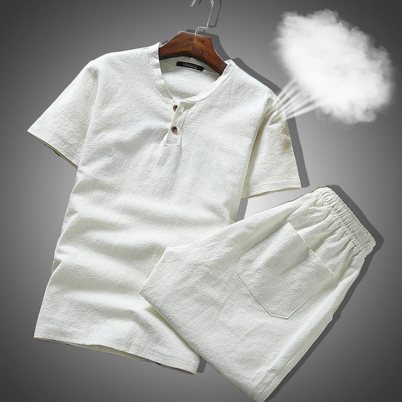 

New sports suit men's sports suit men's summer suit linen fabric breathable summer clothes two-piece men's suit plus size 5XL