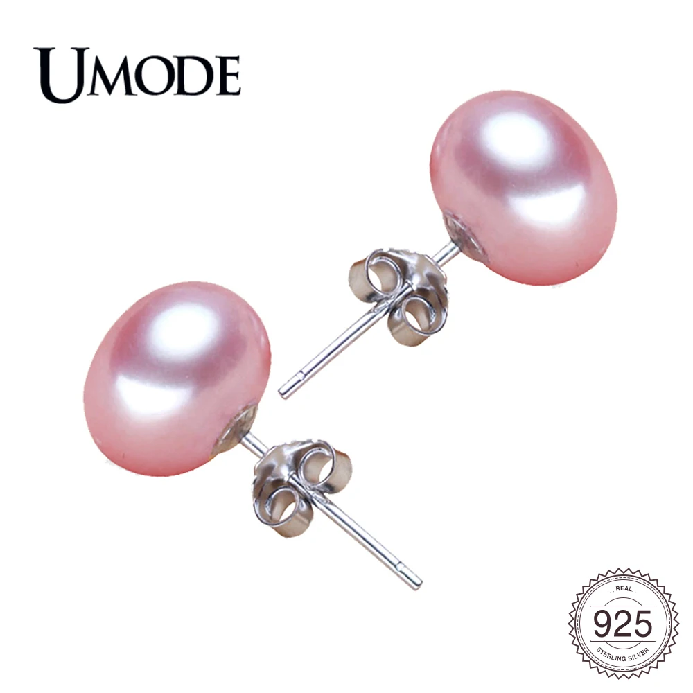 UMODE белый розовый фиолетовый жемчуг 925 пробы серебряные серьги гвоздики для
