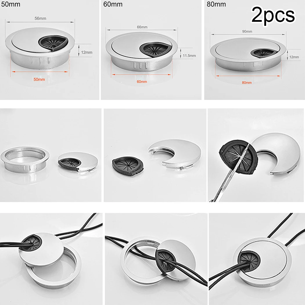 

2pcs 50/60/80mm Computer Metal Grommet Desk Table Cable Tidy Outlet Wire Cover For Dell Xiaomi Laptop Gaming Computer