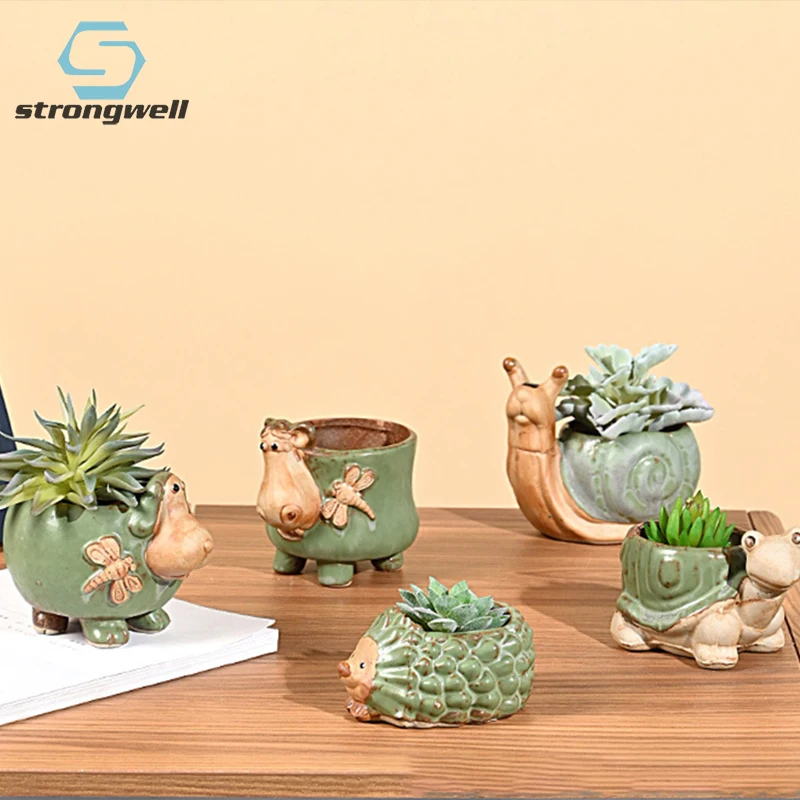 

Strongwell Home Decor Ceramic Cartoon Animal Flower Pot Desktop Potted Gardening Creative Succulent Green Plant Flower Pot