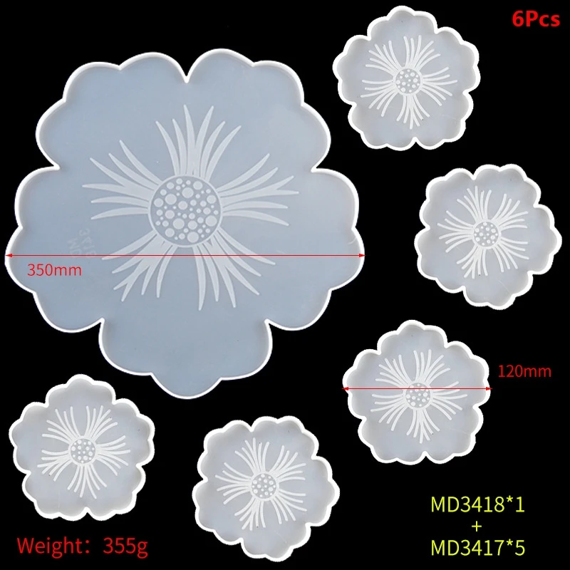 

1Set Large Flower Glass Tray Silicone Mold Coaster Set Dish Resin Shape Craft