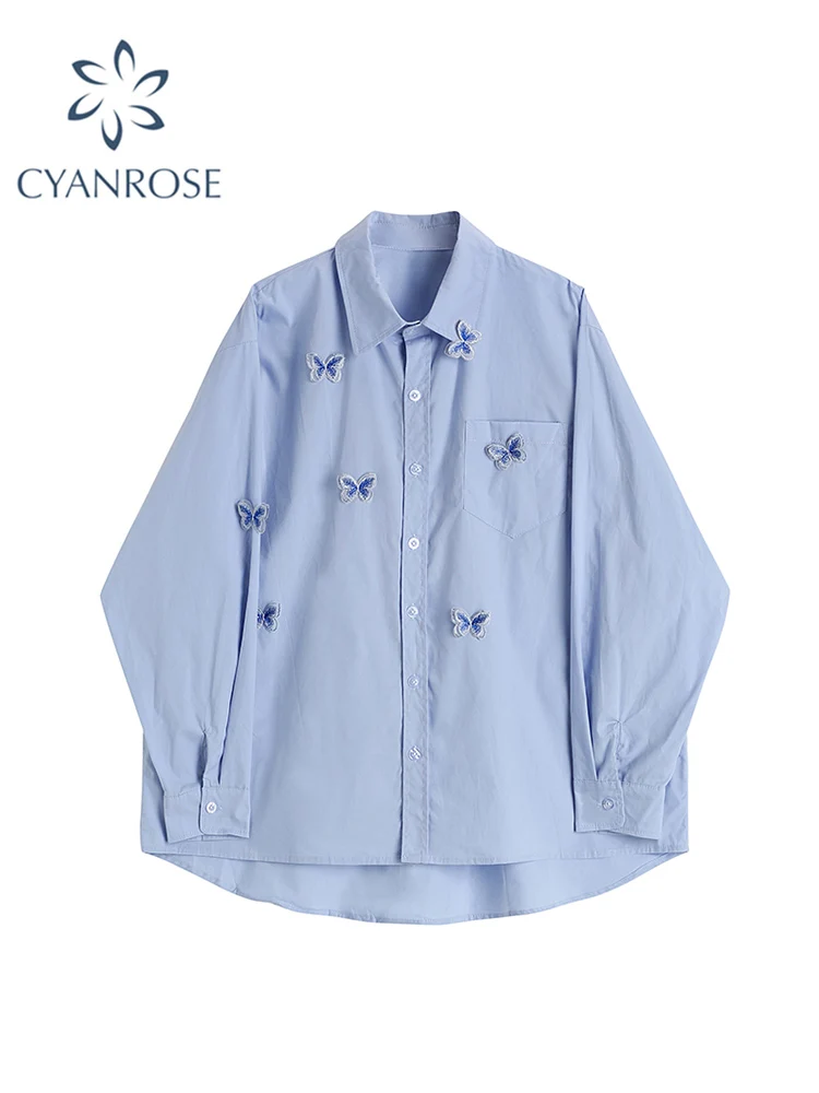 Женские рубашки с бабочками в Корейском стиле однобортные свободные офисные