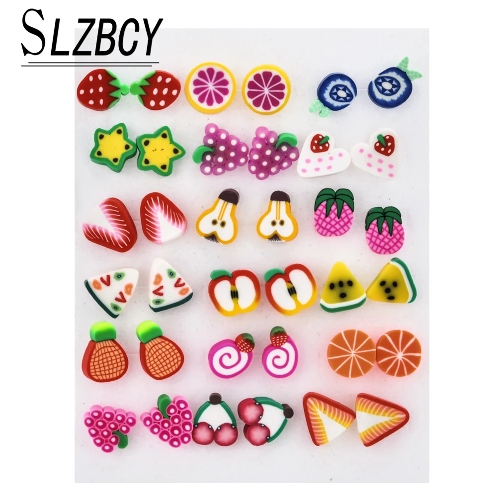 Женские серьги гвоздики с цветками фруктов пластиковые геометрические 18