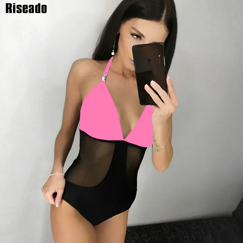 Riseado, сдельный купальник, новинка, сексуальный купальник, для женщин, сетка, Maillot De Bain Femme, Холтер, купальники, пляжная одежда для женщин