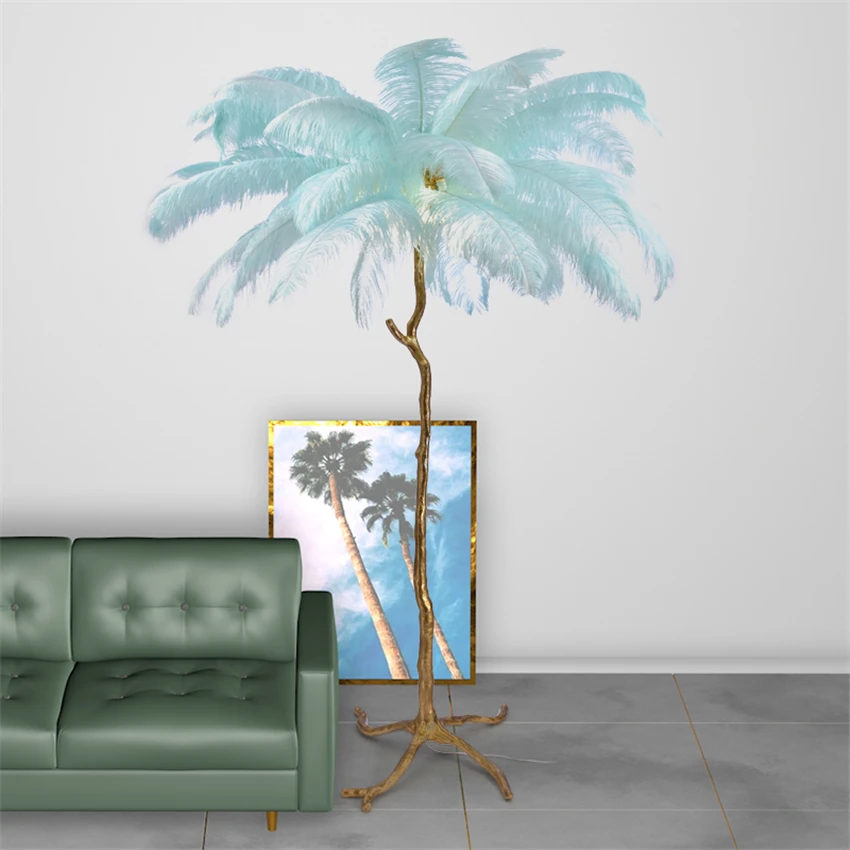 Современная светодиодсветодиодный Напольная Лампа лампа из страусиных перьев