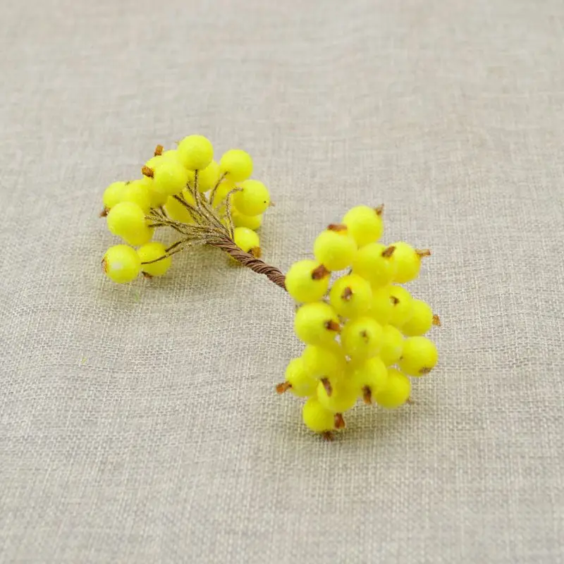 yellow2 D-40pcs, миниатюрные рождественские матовые искусственные ягоды, яркие красные ягоды Холли, рождественская елка, Декоративные искусственные цветы - Цвет: yellow2