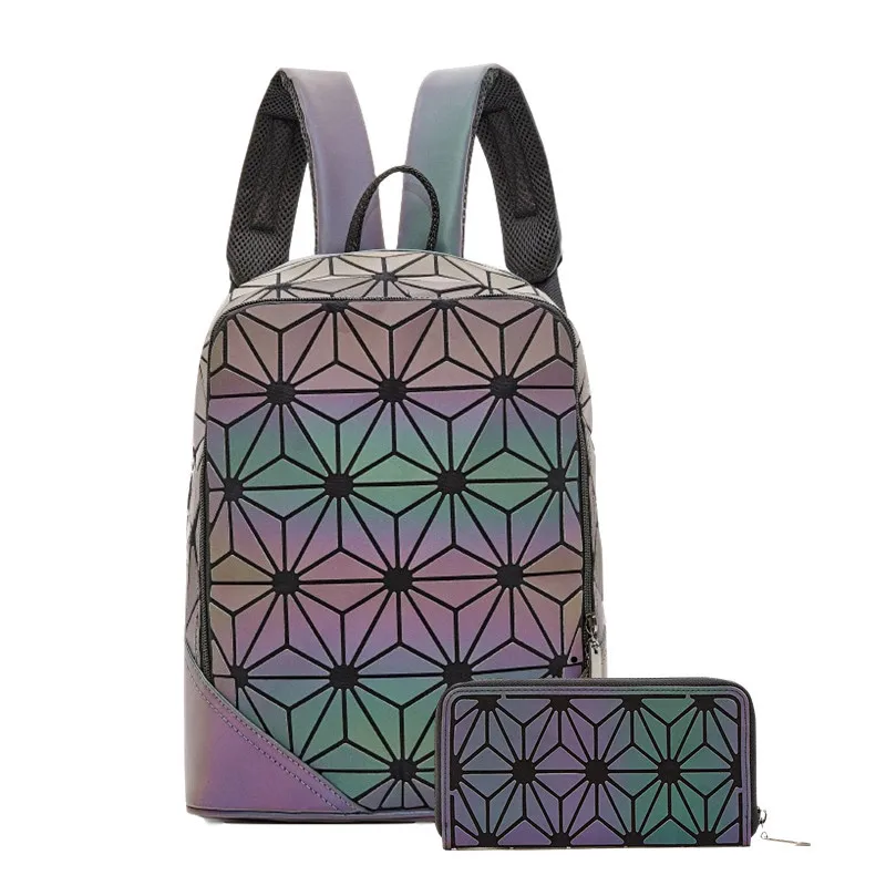 Hexagon wallet 2pcs 3 шт. Модный комплект, женский рюкзак, ПВХ, голографический, светящийся, рюкзак для девушек, рюкзак, сумка, конверт, сумка через плечо - Цвет: Hexagon wallet 2pcs