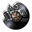 Настенные часы с музыкальными заметками, виниловые настенные часы с скрипичным ключом, винтажные часы с музыкальным рисунком, гарнитура с микрофоном, настсветильник щение