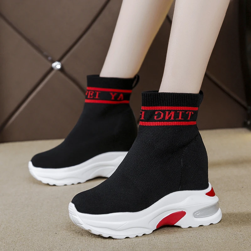 Женские вязаные носки Rimocy белые кроссовки на платформе Высоком толстом каблуке