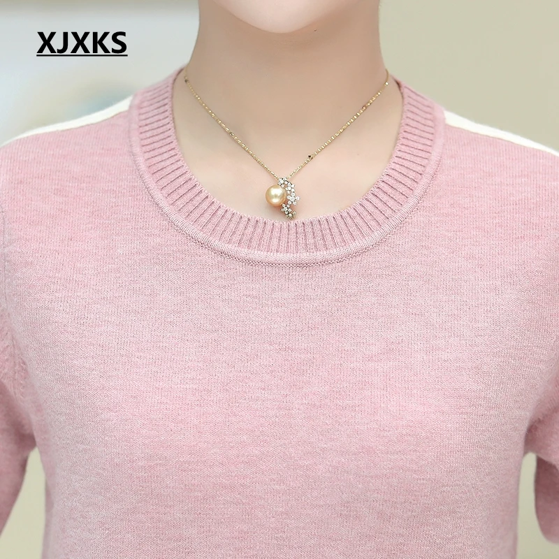 XJXKS, новинка, Зимняя мода, Pull Femme Hiver, хороший эластичный свитер, пуловер, Базовая рубашка, Топ с длинным рукавом, кашемировые свитера