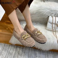 2021 ladies snow boots fashion metal warm anti skid nude boots cashmere flat bottomed womens boots casual plus velvet size 43