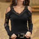Женская длинная рубашка с открытыми плечами, кружевная блузка с V-образным вырезом, весна 2021