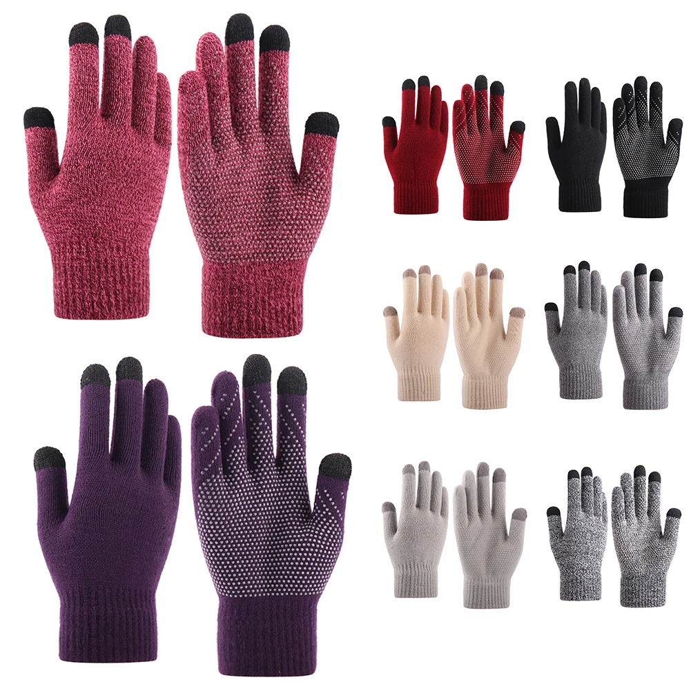 

Winter Women Men Knitted Gloves Touch Screen Non-slip Driving Cycling Full Finger Knitted Gloves Autumn Solid Warm Mittens 2020
