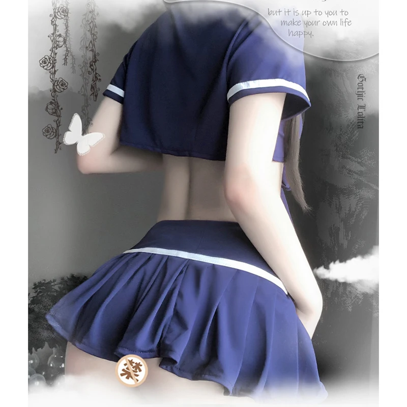 

New Woman Police Costume Blue Sailor Collar Sexy Crop Top Miniskirt Lingerie Policewoman Cosplay Adult Game Sex Erotic Uniform