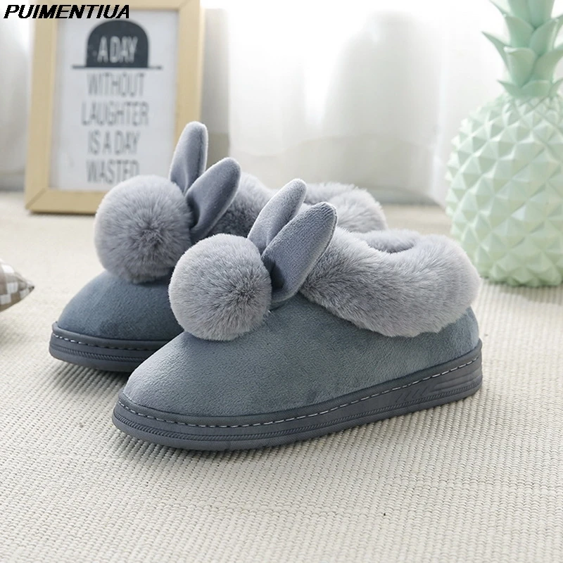 

2021 New Cute Autumn Winter Cotton Women Slippers Rabbit Ear Home Indoor Slippers Winter Warm Shoes Women Plus Plush Slippers