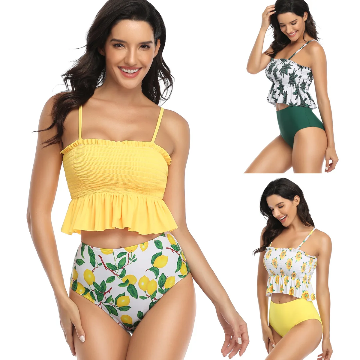 

Sexy Print Split-body Swimsuit with Ruffled Cable Bikini