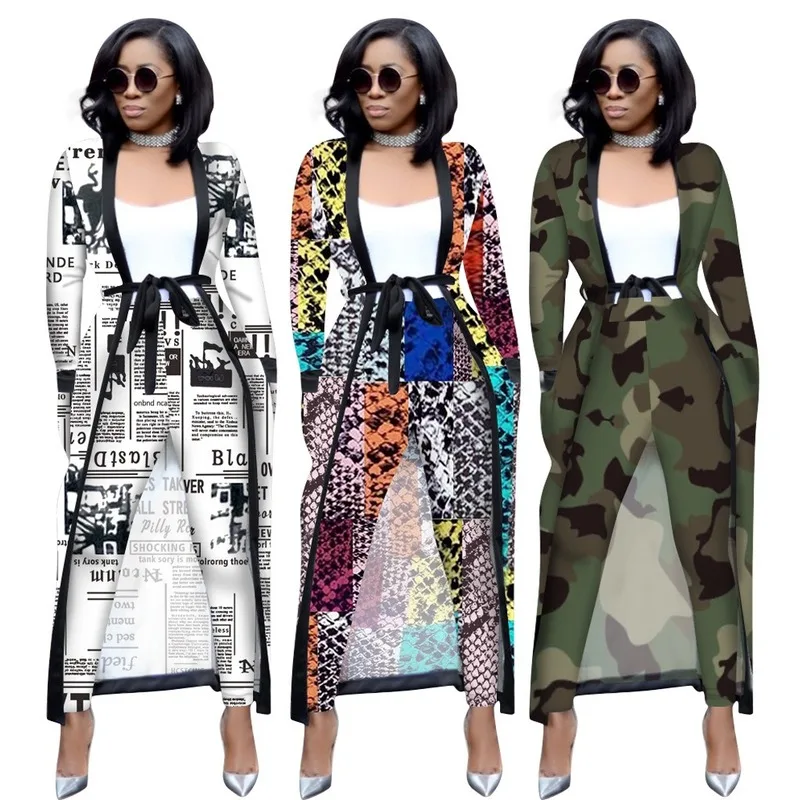 

Женский спортивный костюм модный сексуальный длинный рукав X-long Национальный принт Тренч обтягивающие леггинсы комплекты из 2 предметов ко...