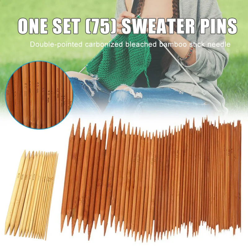 75 шт. бамбуковые двойные заостренные спицы прочные для носков свитеров шарфов TUE88
