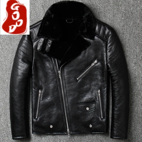 

Natural Real Fur Coat Male 100% Sheep Shearling Jacket Men Clothing Motorcycle Sheepskin Coat Winter Men's Jackets M800-1
