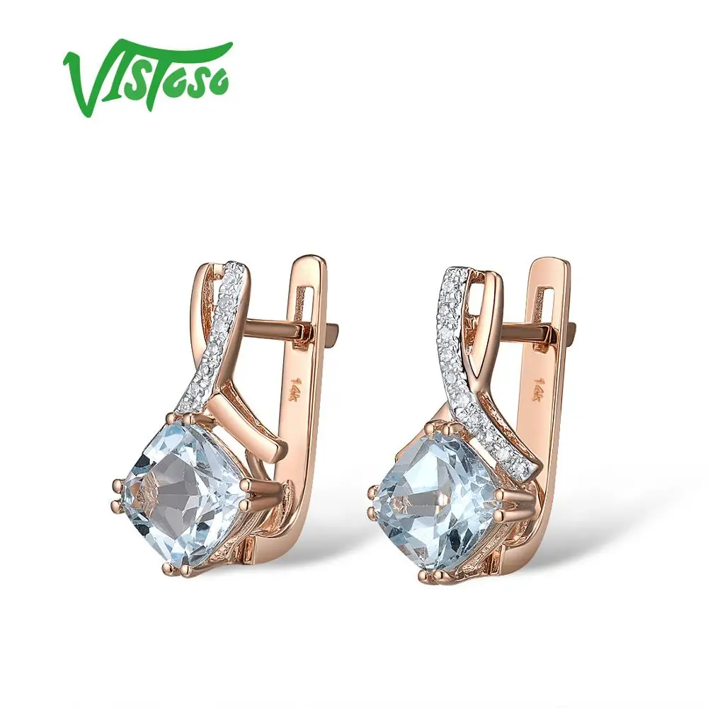 VISTOSO золотые серьги для женщин подлинные 14K 585 розовое золото Сияющий гранат сверкающие алмазные серьги обручальные свадебные украшения