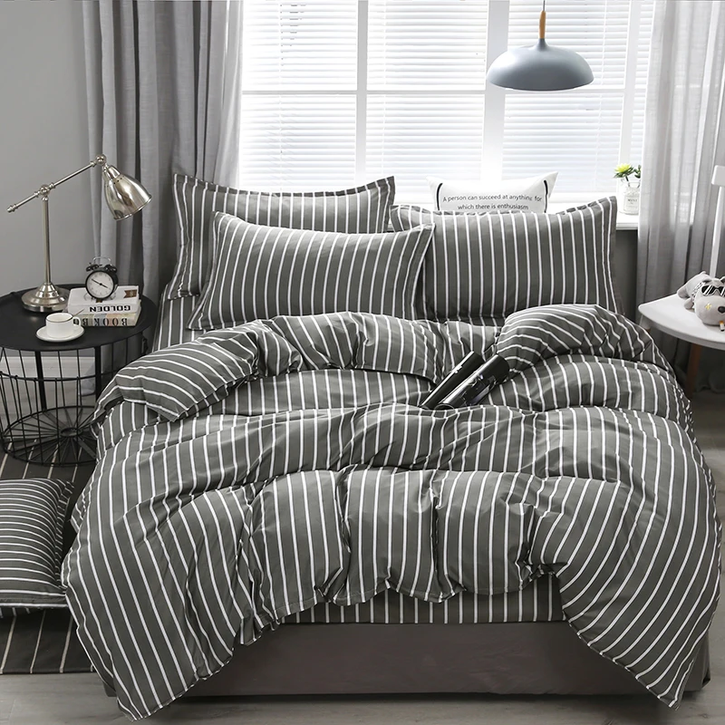 

Black White Stripe Simple Double Sided Luxury Comforter Bedding Set Modern King Queen Twin Size Bed Linen Duvet Cover Set