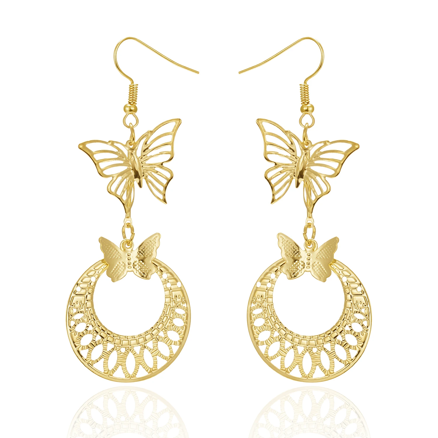 

Korean Elegant Fashion Multi-Butterfly Bells Shape Hollow Long Tassel Gold Color Drop Earring Female Party Fashion Gift