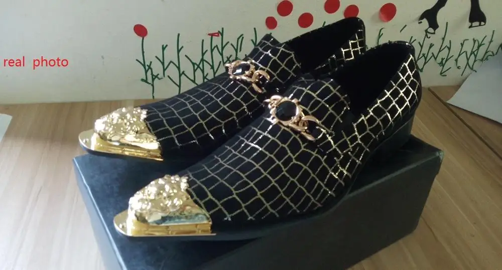 Мужские свадебные вечерние туфли с острым металлическим носком на плоской