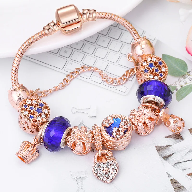

2021 new ladies bracelet rose gold blue classic DIY star beads fashion European and American style