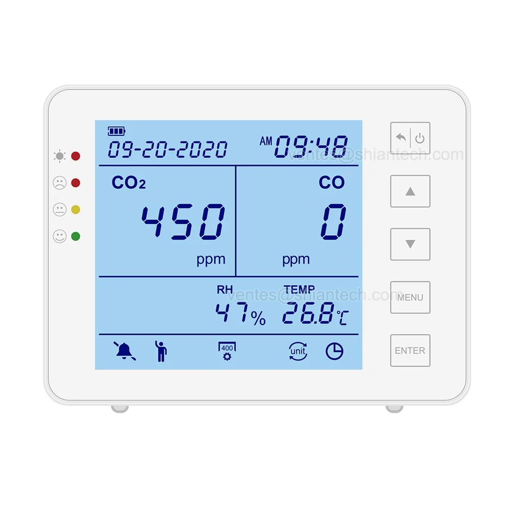 

Home Safety Gas Monitor CO & CO2 monitor with Visual Audible Alerts, Current Max / Min Display Carbon Monoxide and CO2 Detector