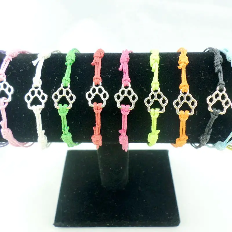 

10pcs Fashion Cat Dog Paw Prints Charms Bracelets Red Cord Adjustable Friendship Bracelet Anklet Women Men Gifts