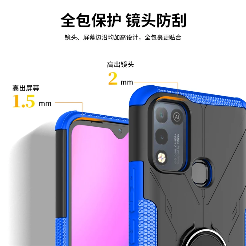 for infinix hot 10 play case cover magnet ring kickstand heavy duty armor shockproof phone bumper for infinix hot 10 play case free global shipping